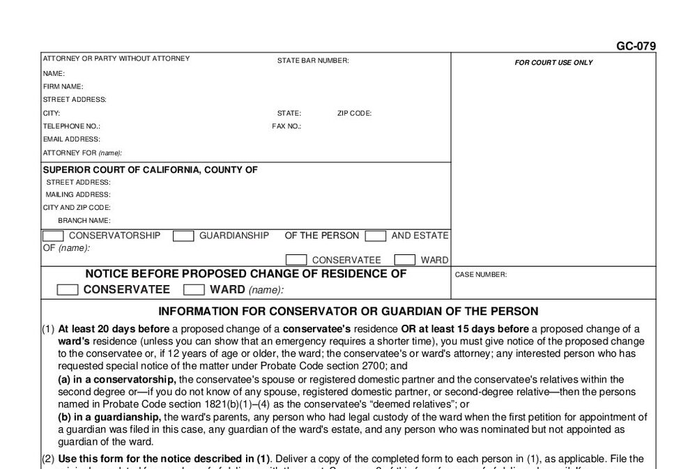 Form GC-079: Pre-Move Notice of Proposed Change of Personal Residence - page 1 preview