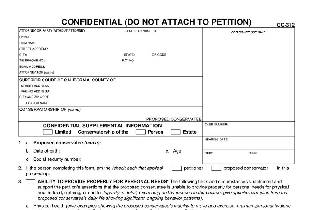 Form GC-312: Confidential Supplemental Information (Probate Conservatorship) - page 1 preview
