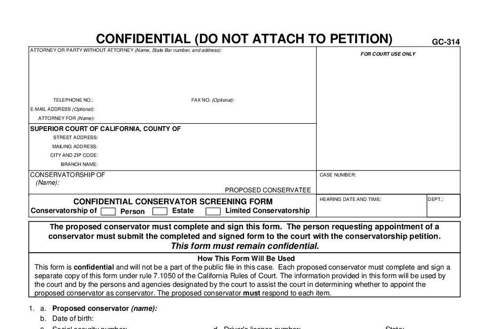 Form GC-314: Confidential Conservator Screening Form (Probate Conservatorship) - page 1 preview
