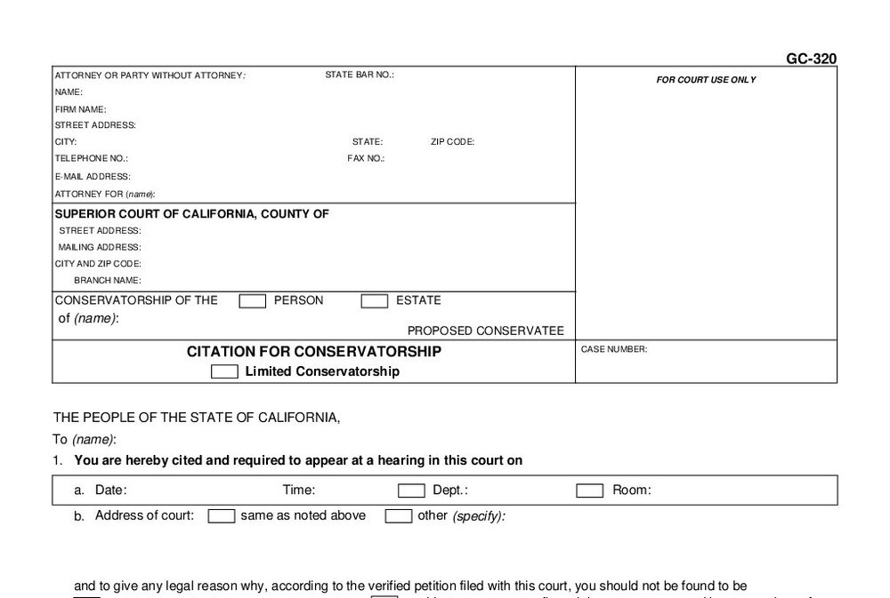 Form GC-320: Citation for Conservatorship and Proof of Service - page 1 preview