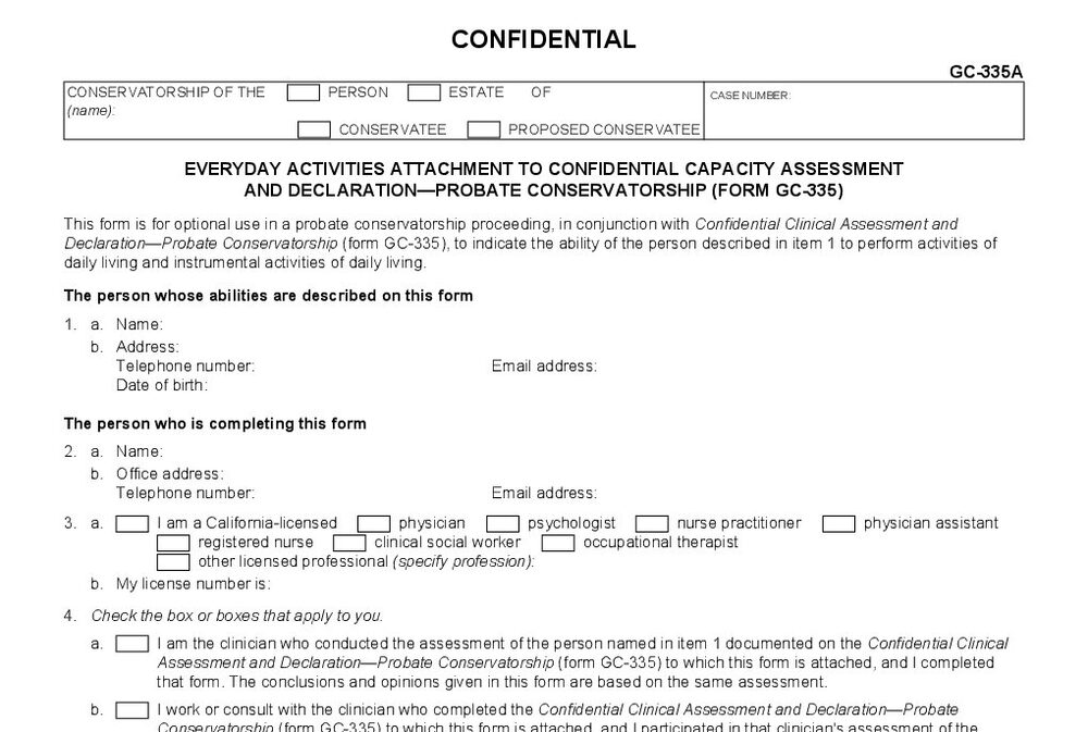 Form GC-335A: Dementia Attachment to Capacity Declaration - Conservatorship - page 1 preview