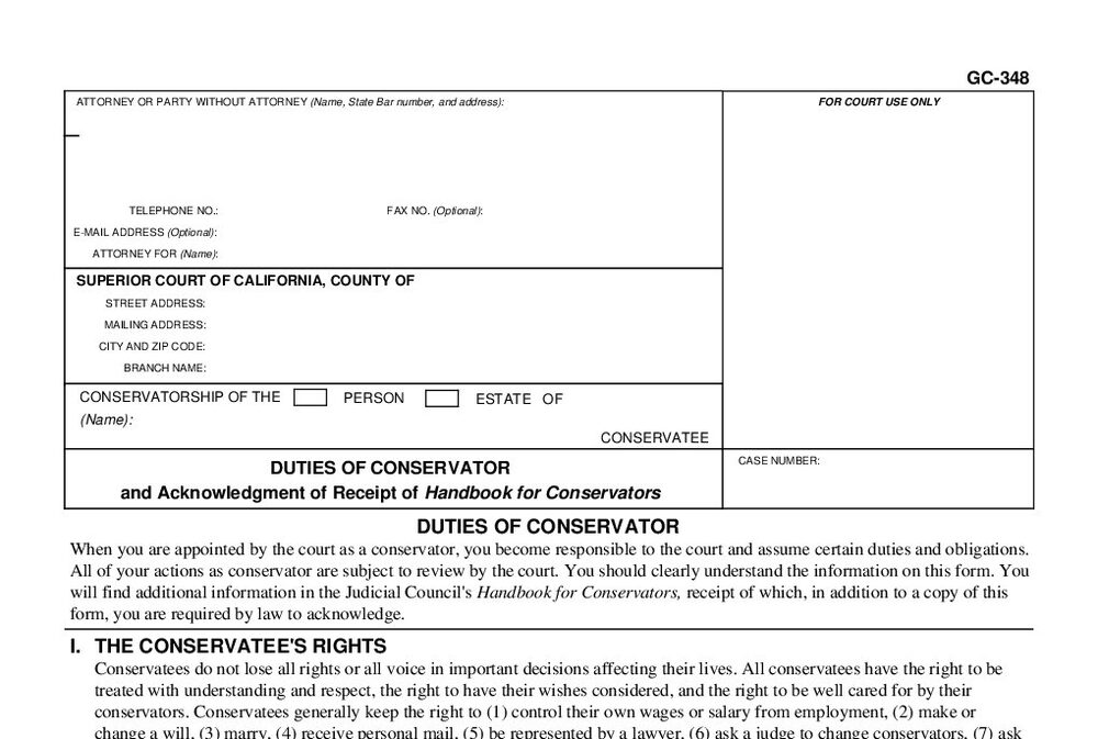 Form GC-348: Duties of Conservator and Acknowledgment of Receipt of Handbook - page 1 preview